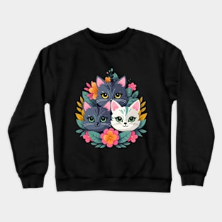 Bright drawing with kittens, cheerful art illustration, stylish print with kittens. Crewneck Sweatshirt